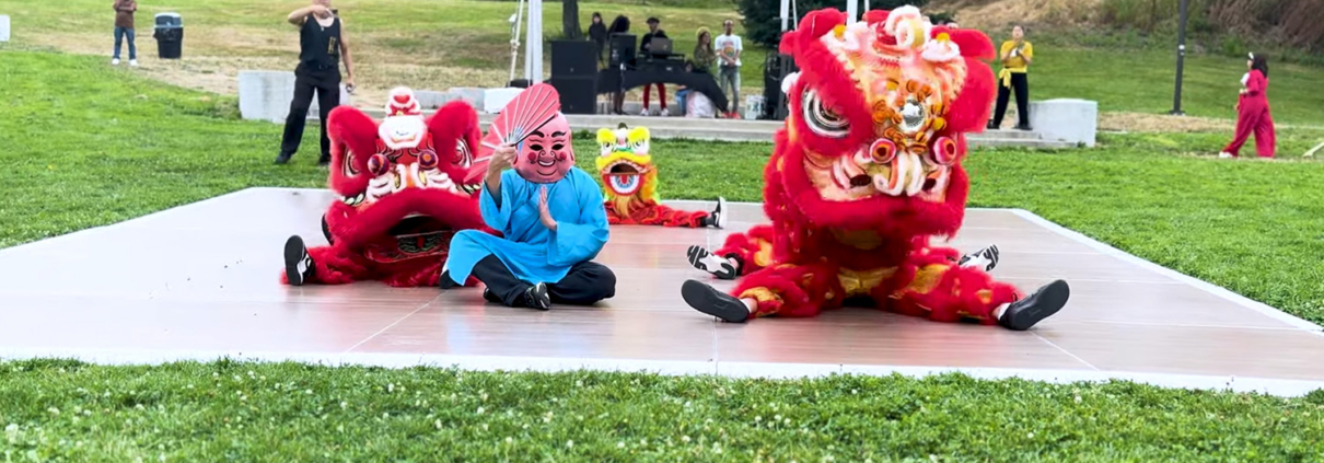 Chinese lion dancers during an epic performance.